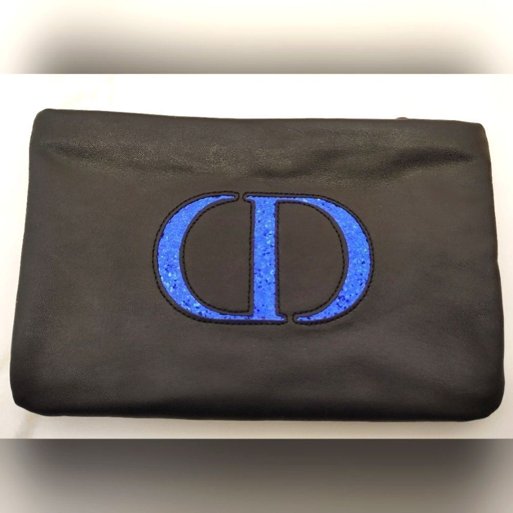 Dior Black Blue Sparkle logo Makeup Cosmetic Bag